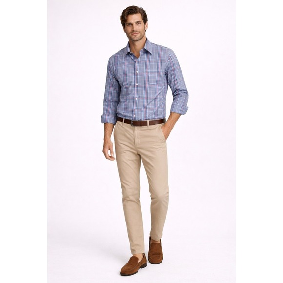 BROOKS BROTHERS 1818 Regent Polo Shirt 100% Cotton Blue Red Plaid LARGE